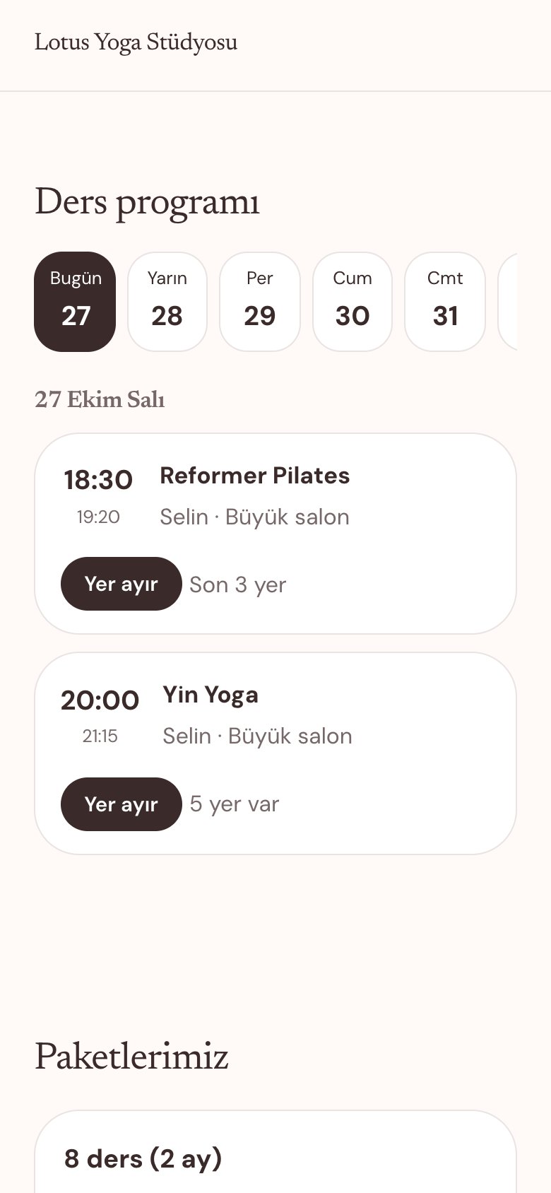 Telefonda ders programı: günler, dersler, saatleri, eğitmenleri ve kalan yerler