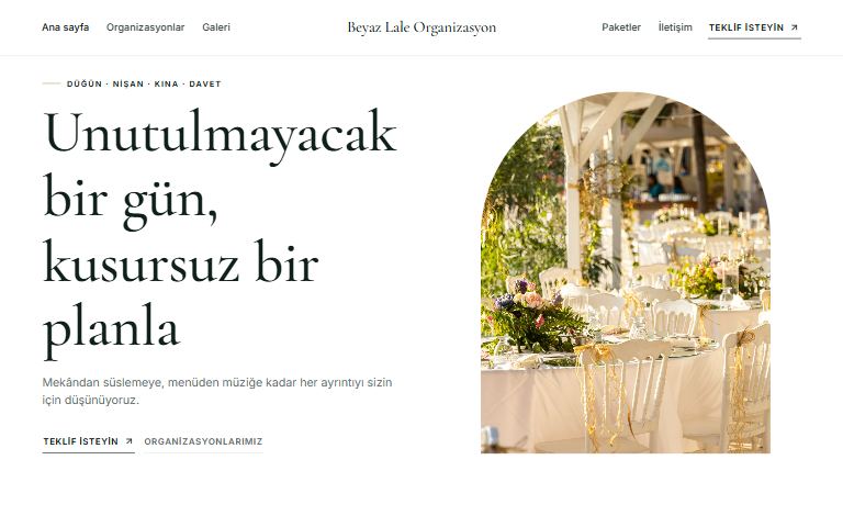 Düğün ve organizasyon şablonu: Beyaz Lale Organizasyon örnek sitesi