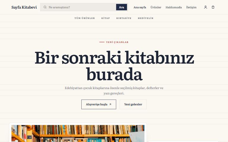 Kitap ve kırtasiye şablonu: Sayfa Kitabevi örnek sitesi