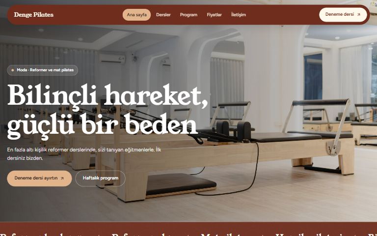 Pilates ve yoga stüdyosu şablonu: Denge Pilates örnek sitesi