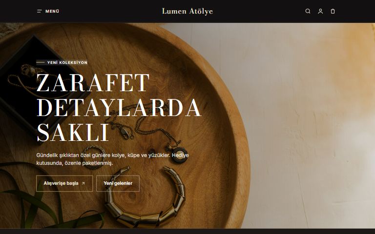 Takı ve aksesuar şablonu: Lumen Atölye örnek sitesi