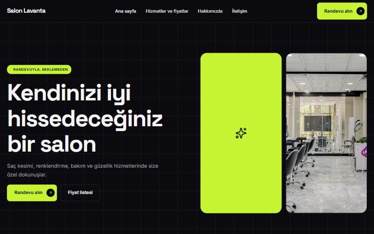 Gece teması: örnek kuaför sitesi