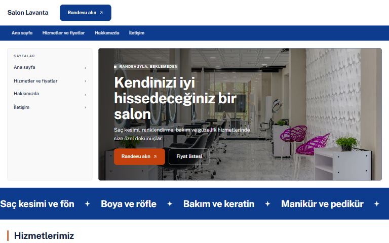 Merkez teması: örnek kuaför sitesi