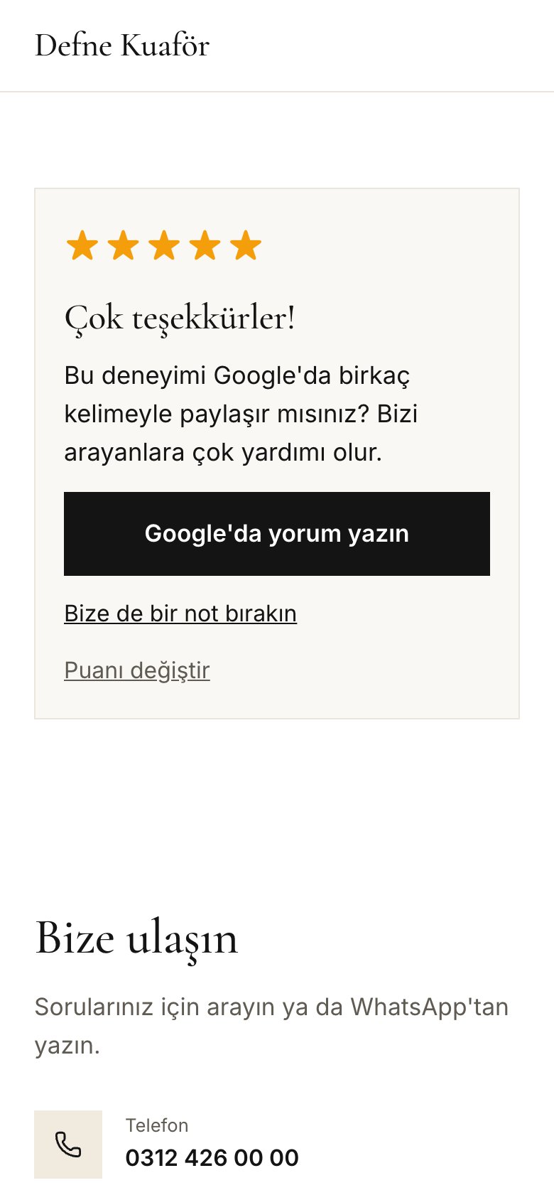 Telefonda beş yıldız verilmiş değerlendirme: çok teşekkürler, Google'da yorum yazın düğmesi